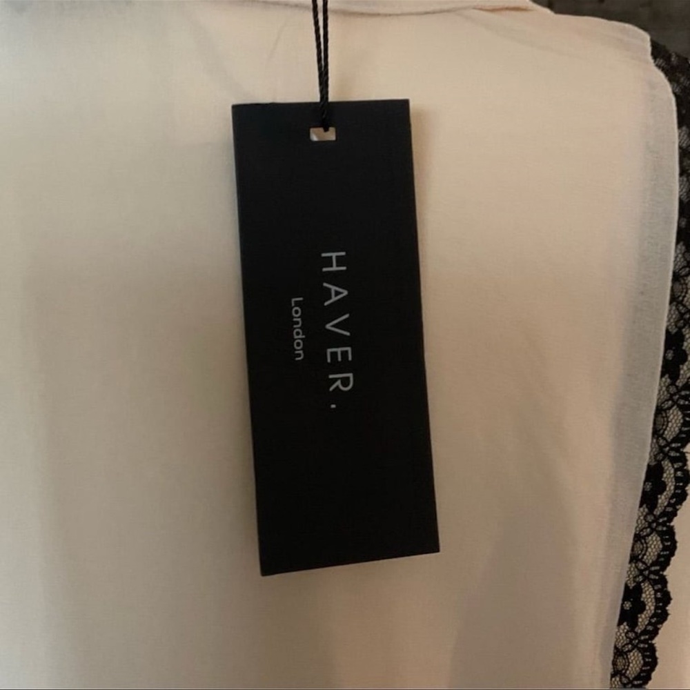 HAVER London Women's Medium Ivory Long Sleeve Lace Trim Button Down Blouse NWT!​ - Picture 6 of 9